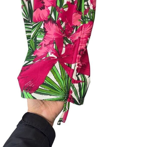 MICHAEL Michael Kors Floral Fuchsia Green Print Bodycon Ruched Dress Women Sz4 - Picture 5 of 10
